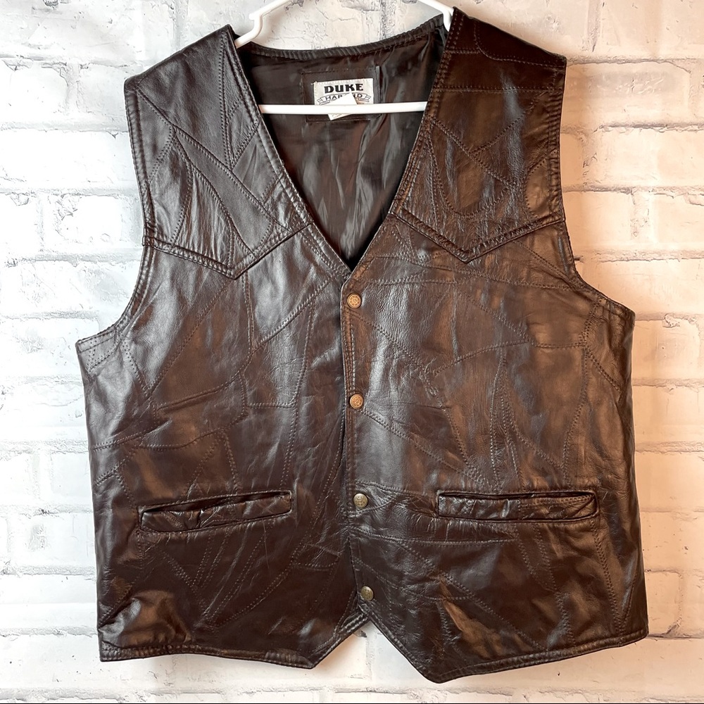 Vintage MEN’s💞DUKE HABAND💞100% leather patchwork vest Medium